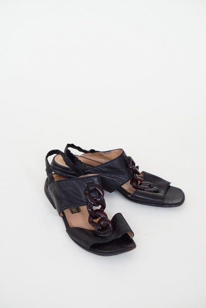 Ombeline Paris Chain Link Leather Sandals | Size 38.5