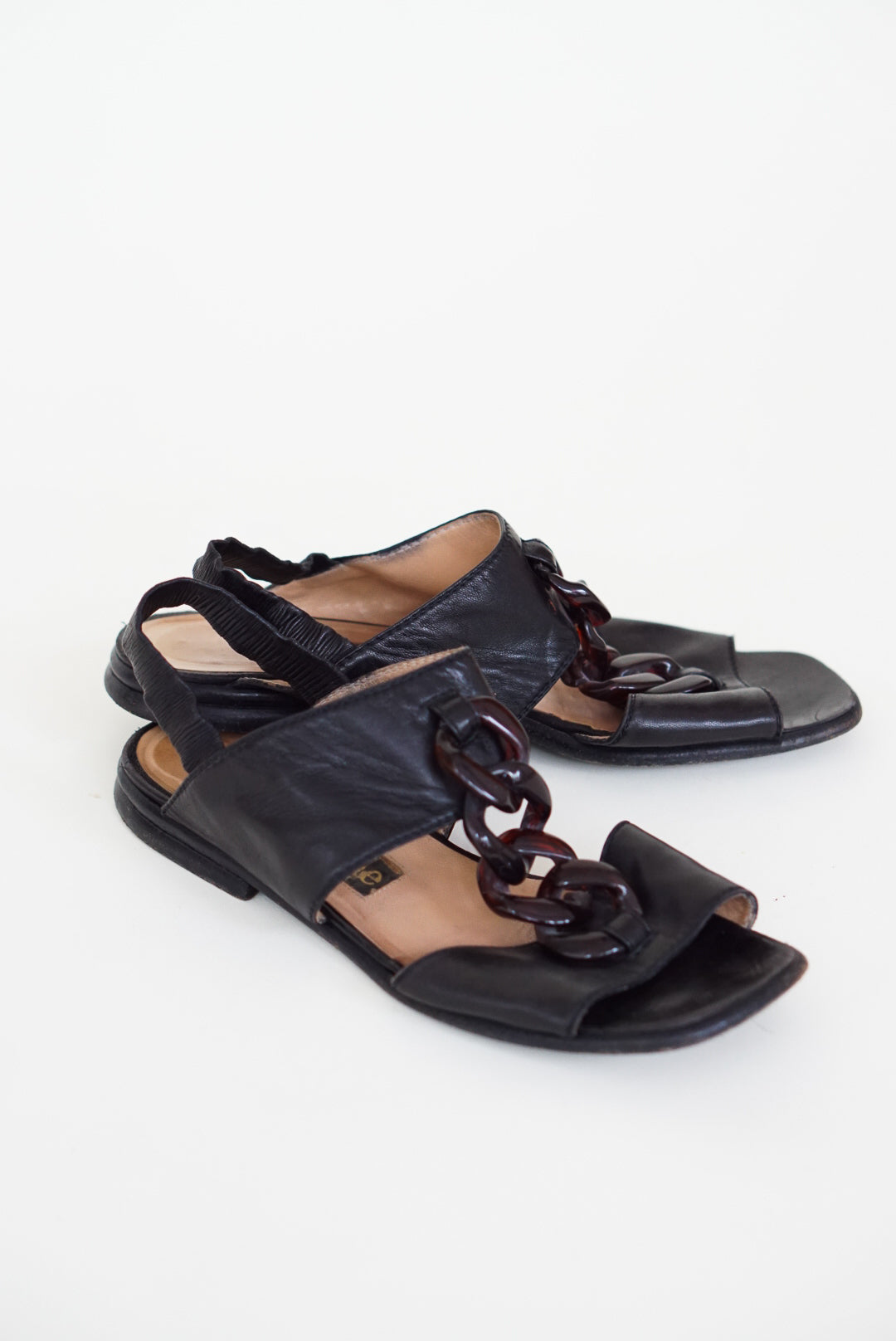 Ombeline Paris Chain Link Leather Sandals | Size 38.5