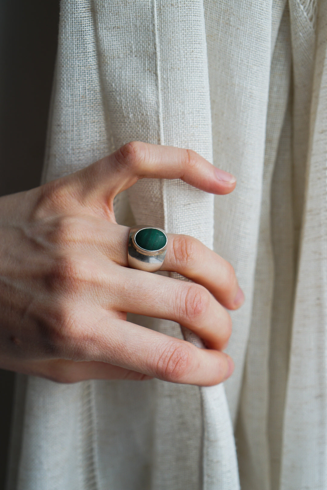 Mexican Sterling Silver Malachite Dome Ring