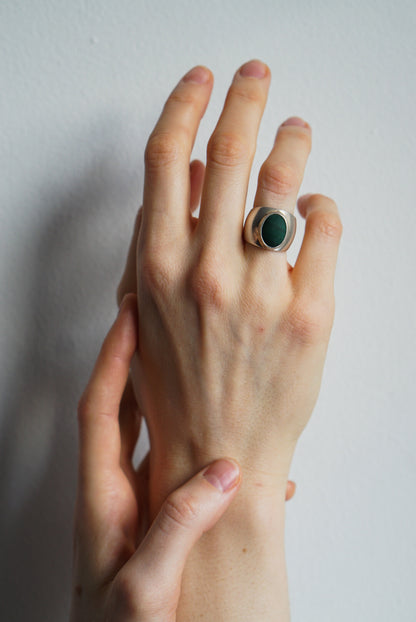 Mexican Sterling Silver Malachite Dome Ring