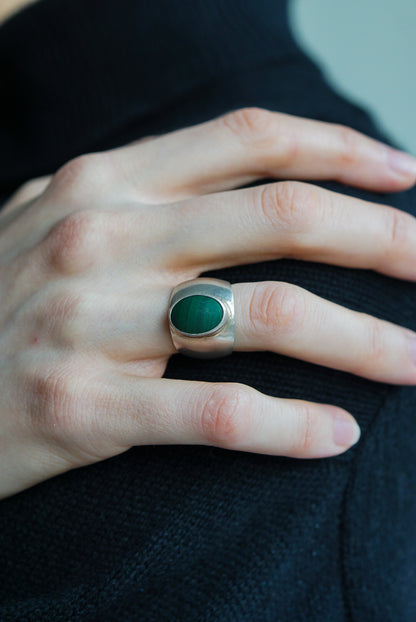 Mexican Sterling Silver Malachite Dome Ring