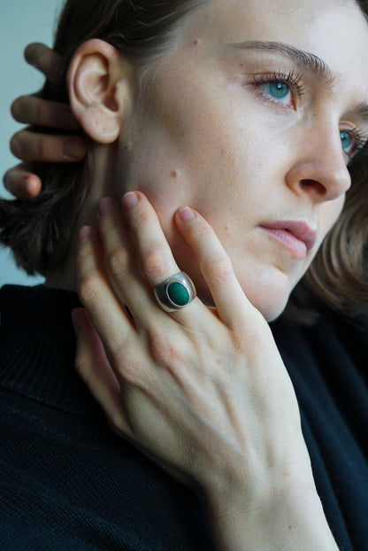 Mexican Sterling Silver Malachite Dome Ring