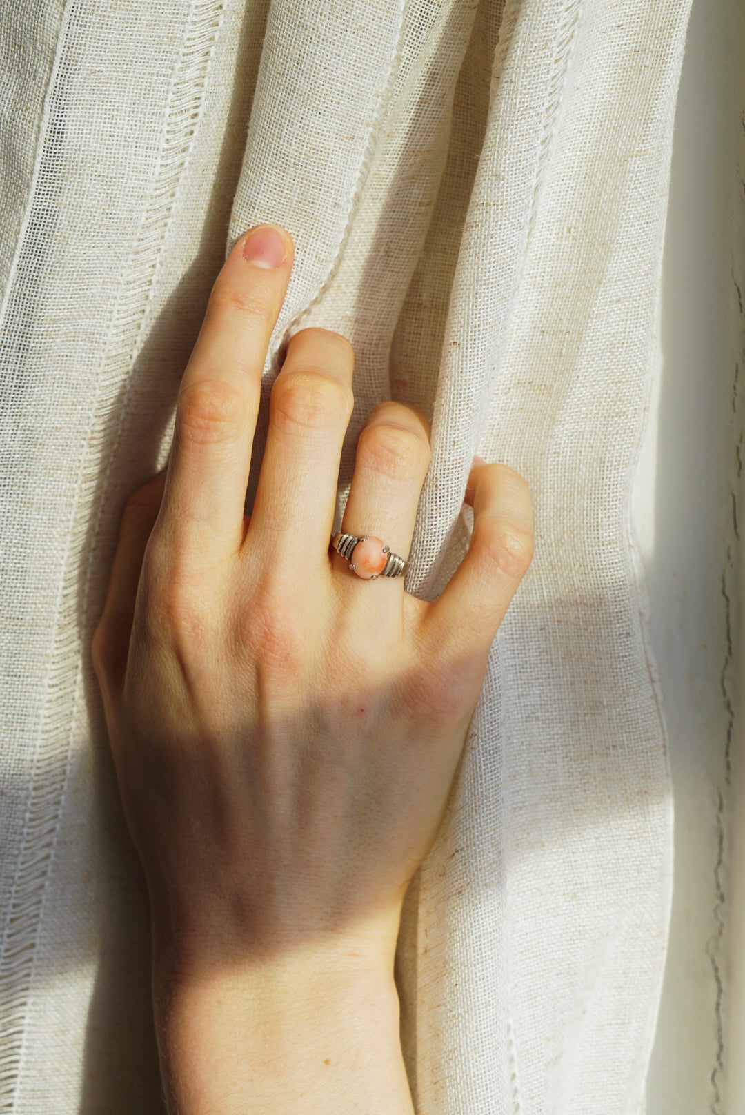 Sterling Silver Pink Coral Ring