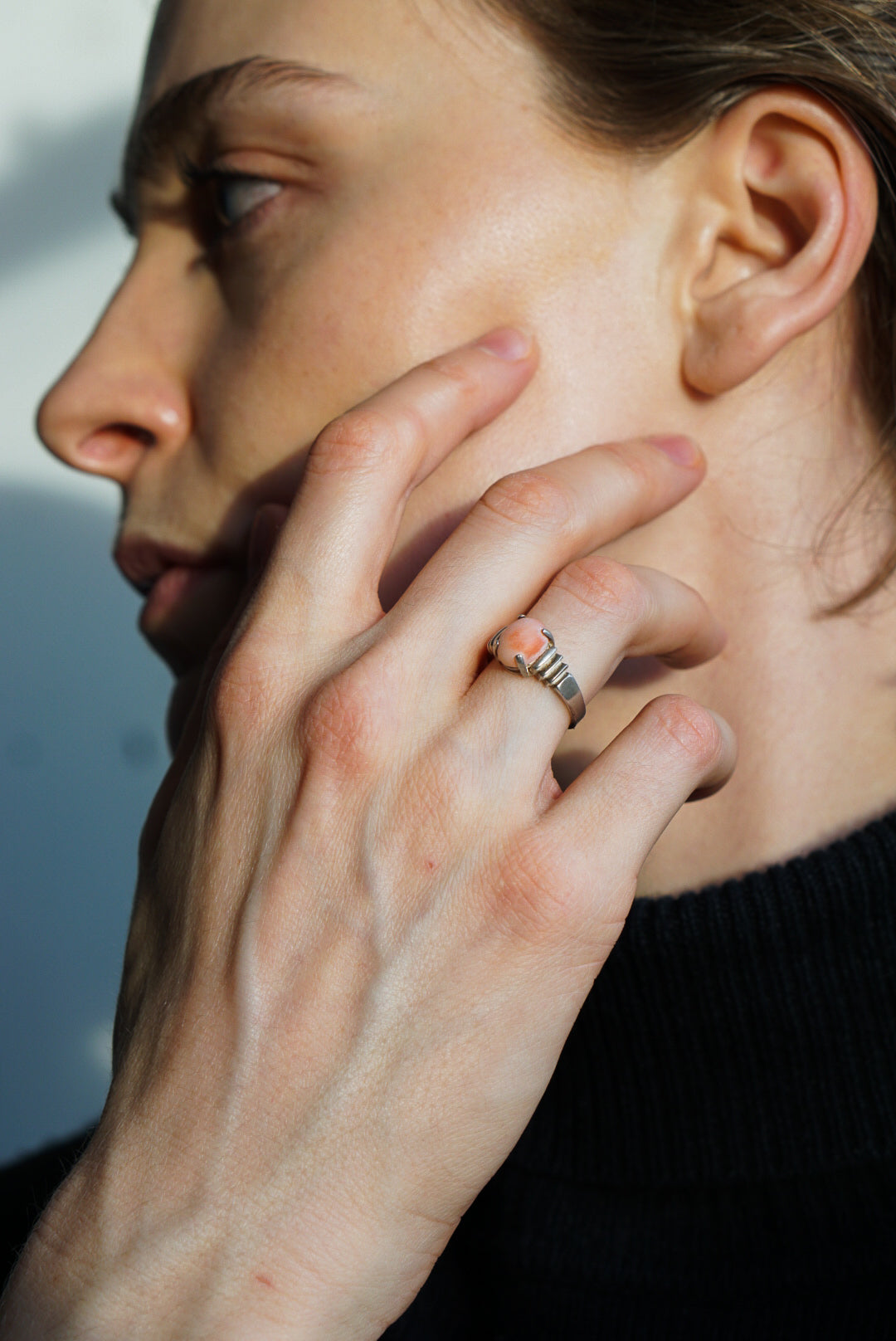 Sterling Silver Pink Coral Ring