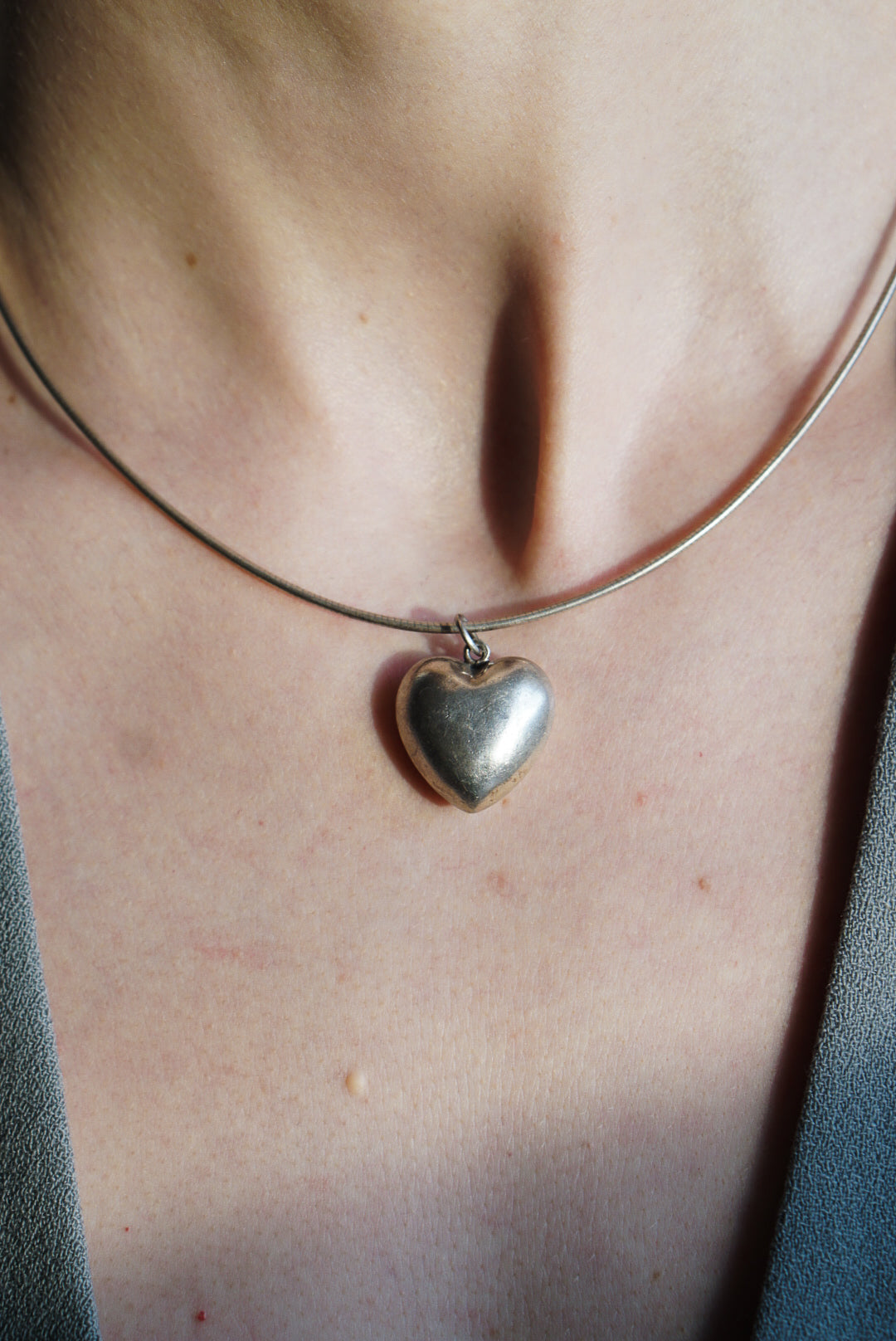 Sterling Silver Sculpted Heart Pendant Necklace
