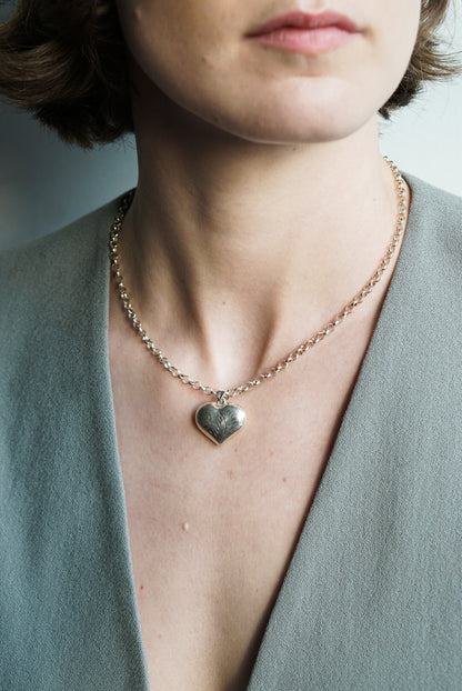 Italian Sterling Silver Engraved Heart Necklace