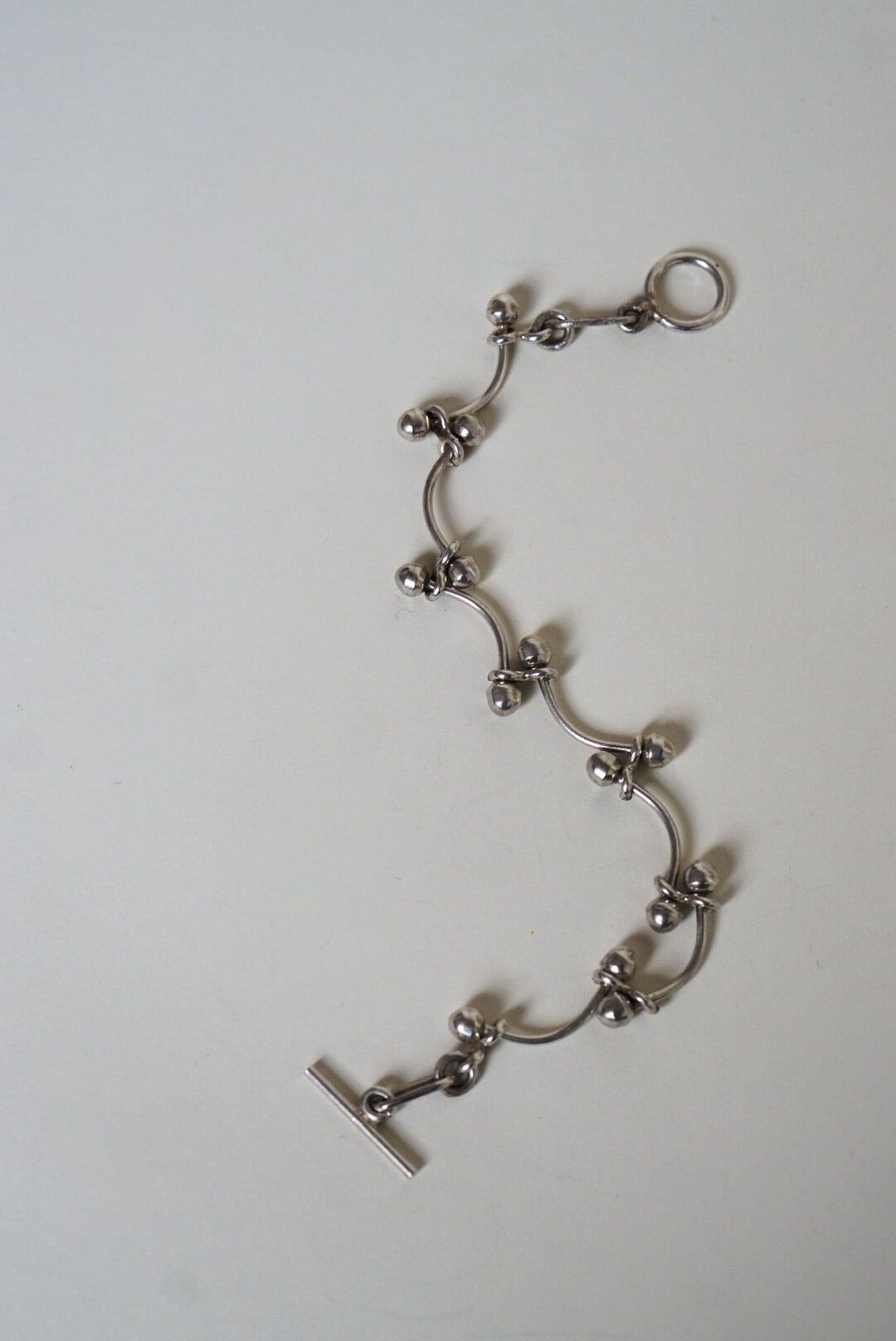 Mexican Sterling Silver Ball Link Toggle Bracelet