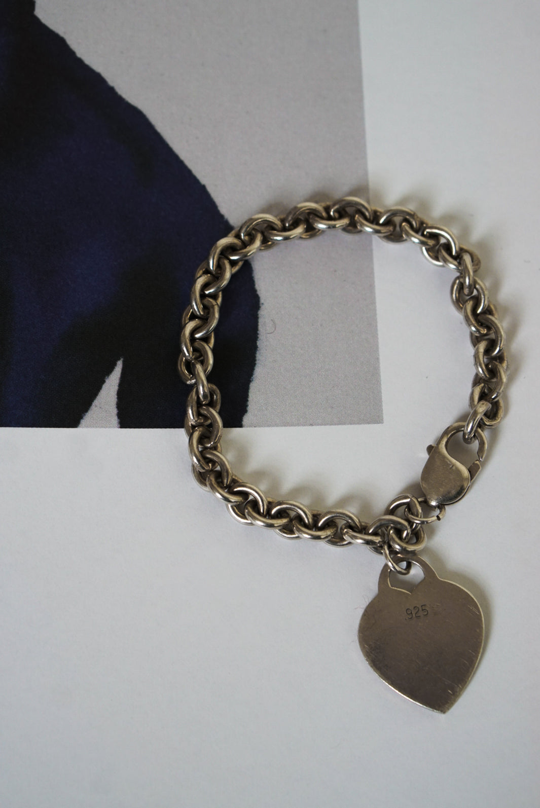 Sterling Silver Heart Tag Chain Bracelet