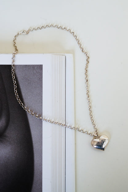 Italian Sterling Silver Engraved Heart Necklace