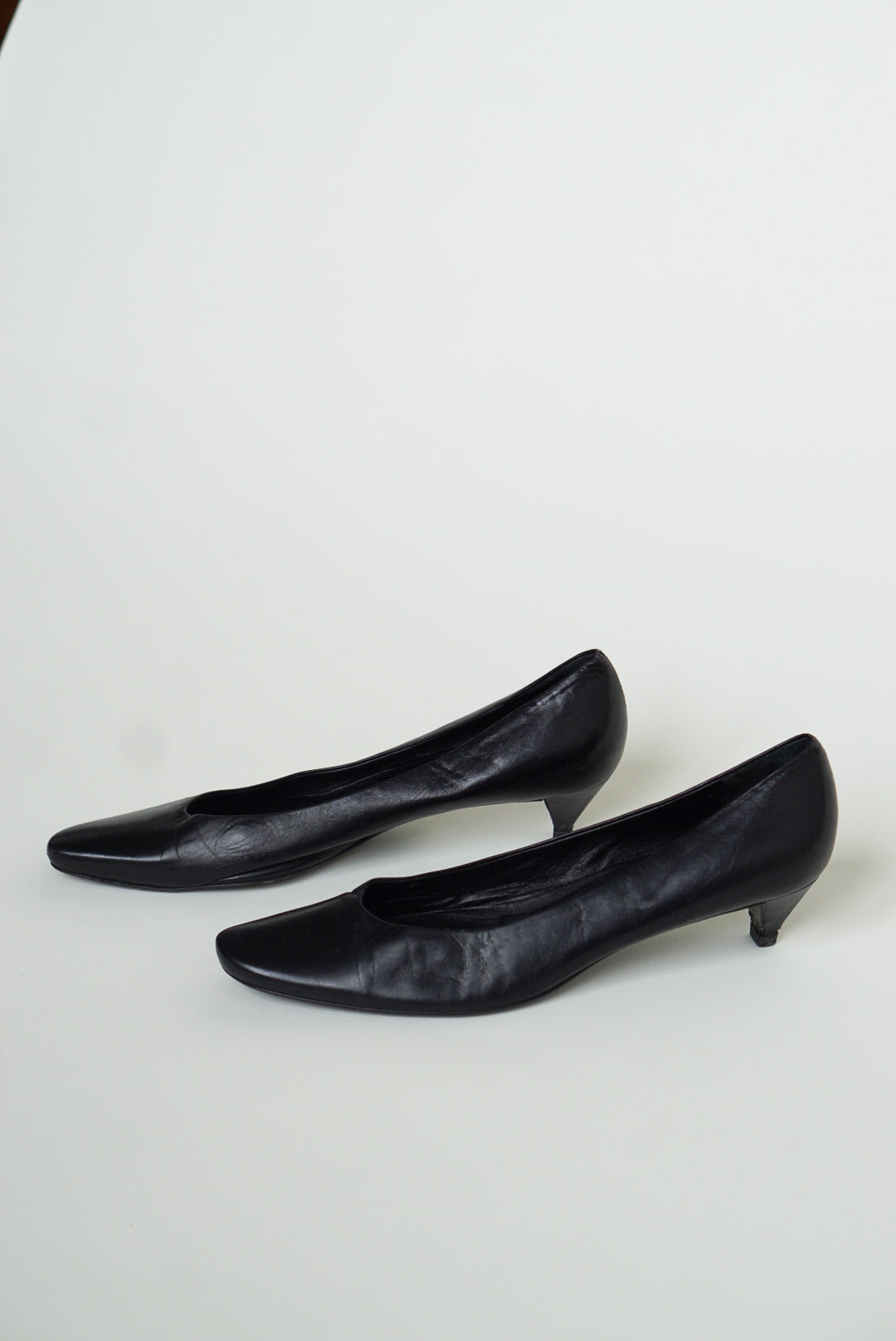 90s Prada Black Leather Pumps | 37.5