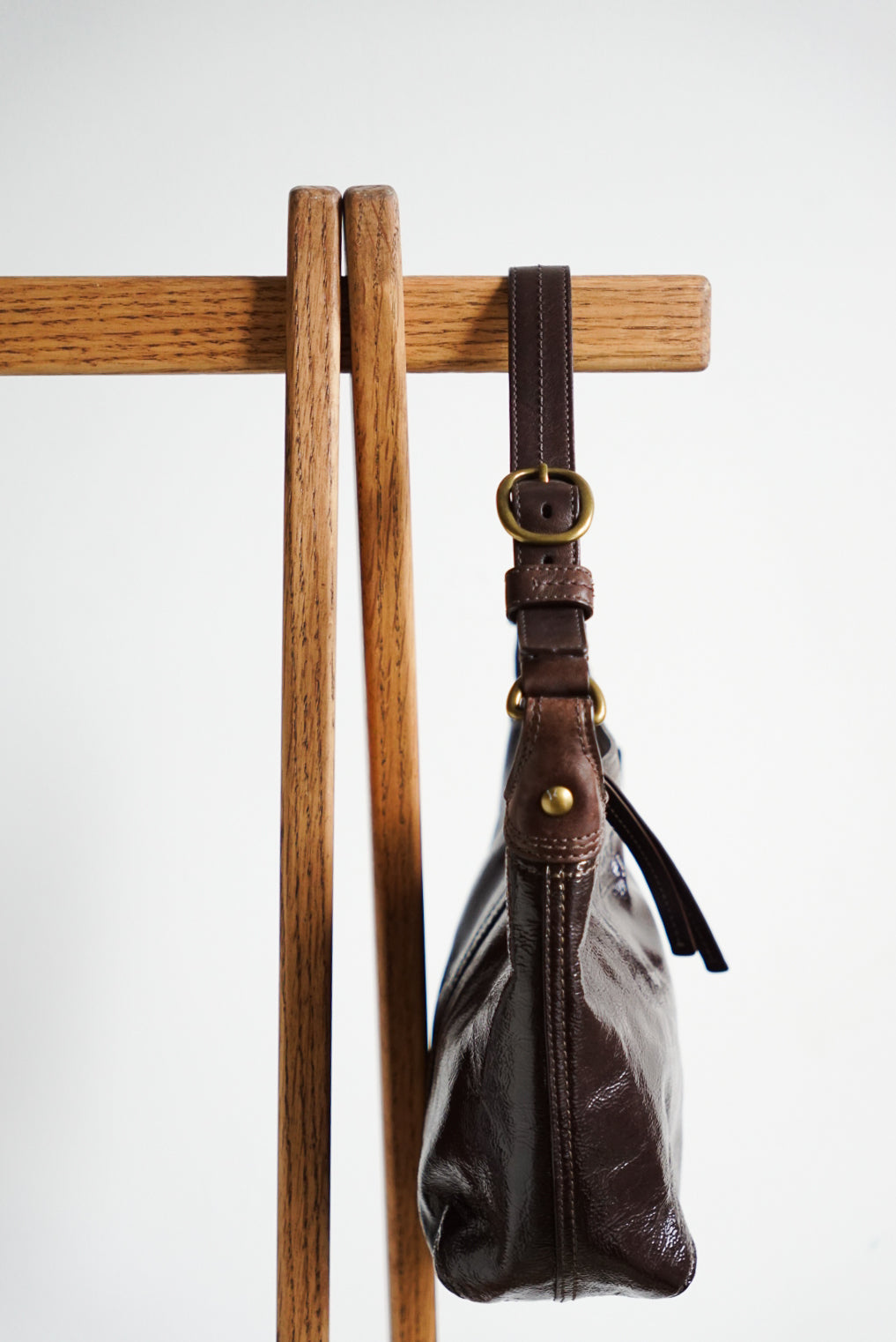 00s Coach Chocolate Patent Leather Shoulder Bag