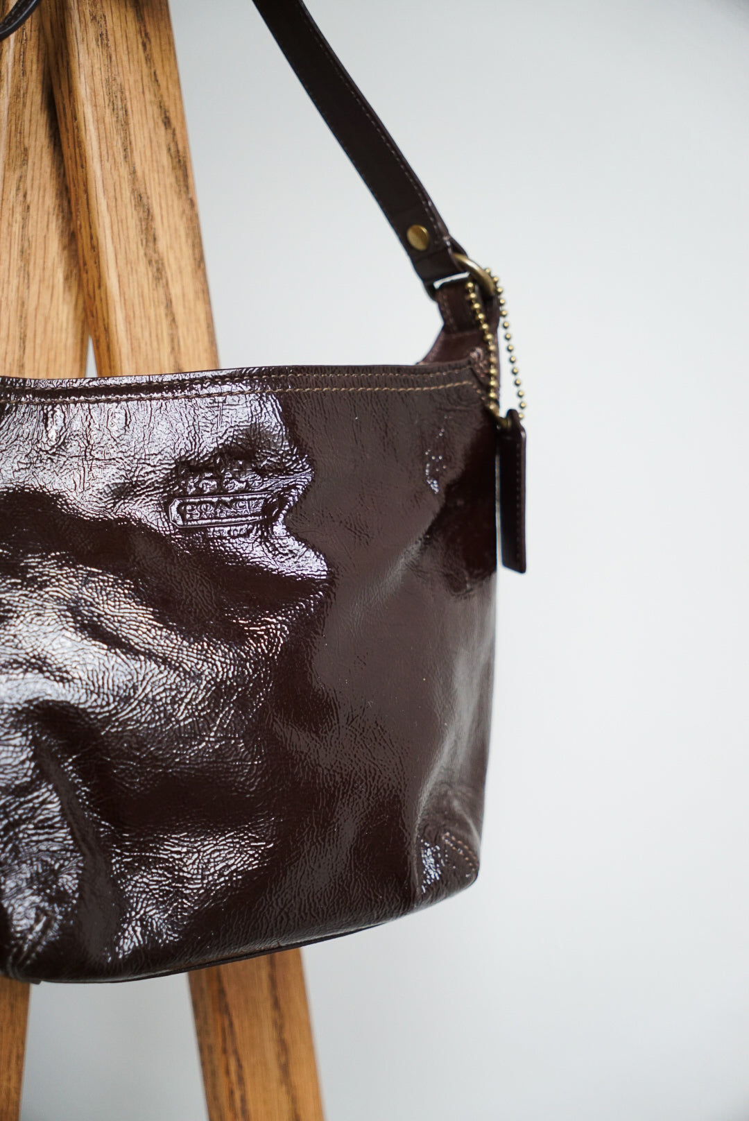 00s Coach Chocolate Patent Leather Shoulder Bag