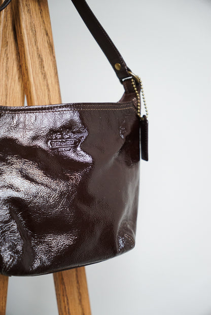 00s Coach Chocolate Patent Leather Shoulder Bag
