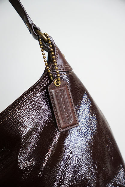 00s Coach Chocolate Patent Leather Shoulder Bag