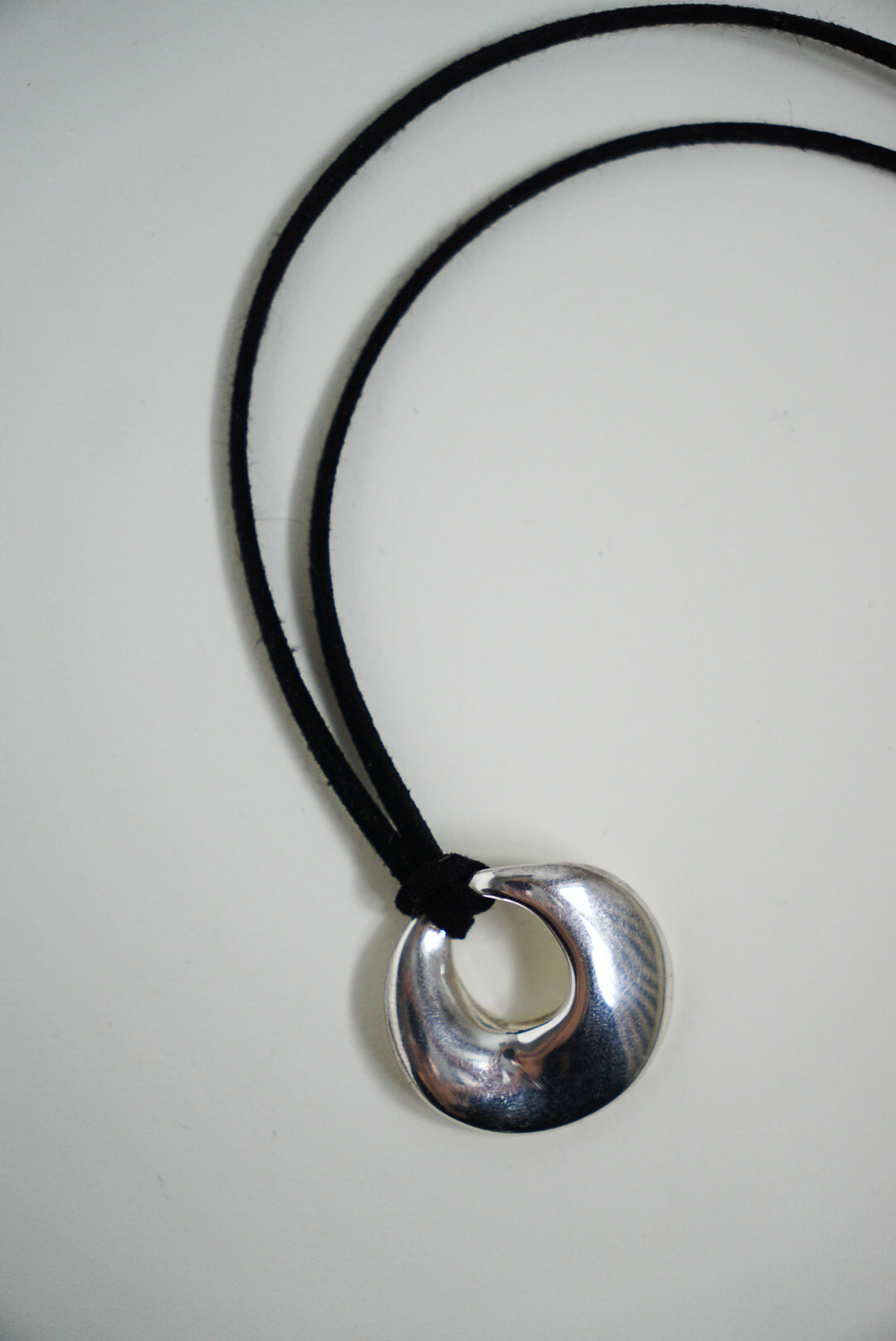 Sculptural Sterling Pendant on Black Suede Cord