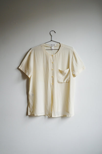 90s Ivory Silk Sheer Button Top