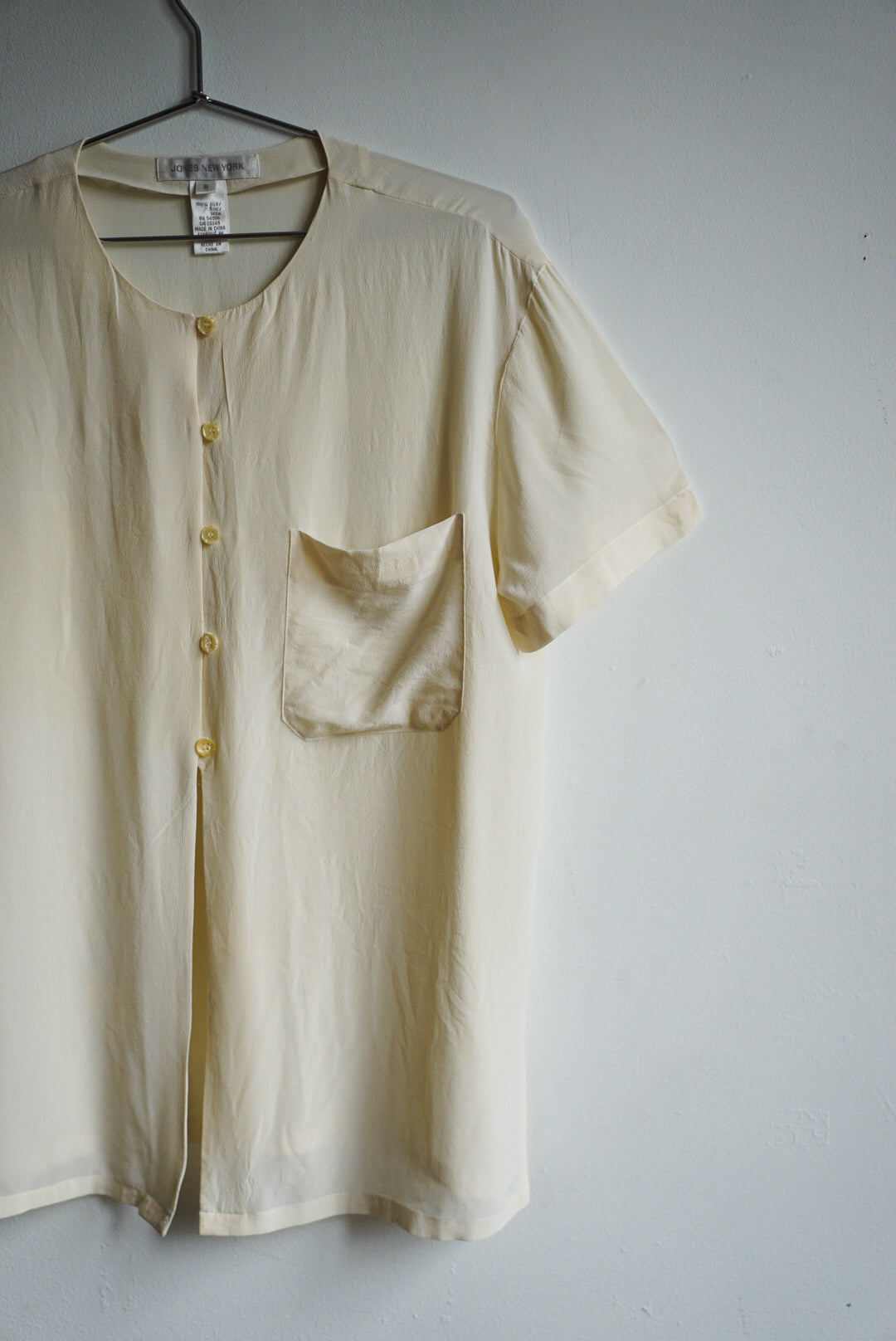 90s Ivory Silk Sheer Button Top
