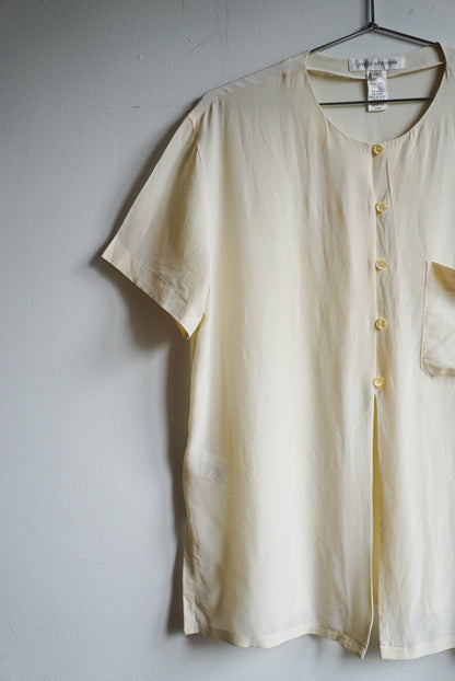 90s Ivory Silk Sheer Button Top