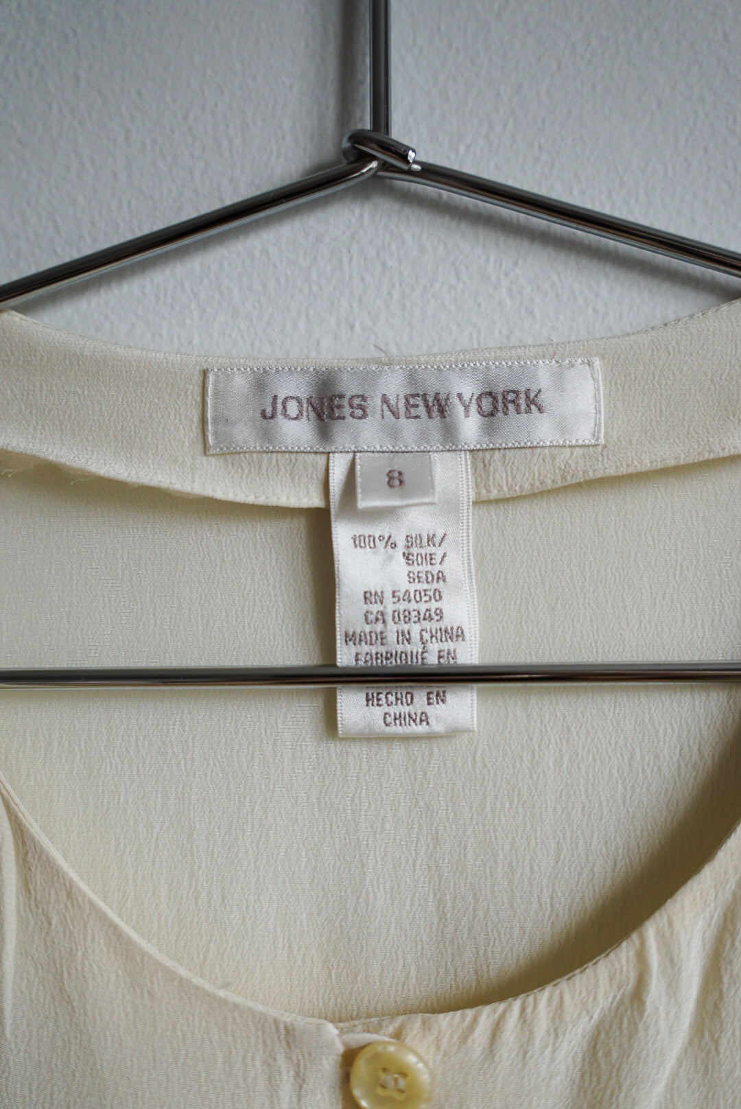 90s Ivory Silk Sheer Button Top