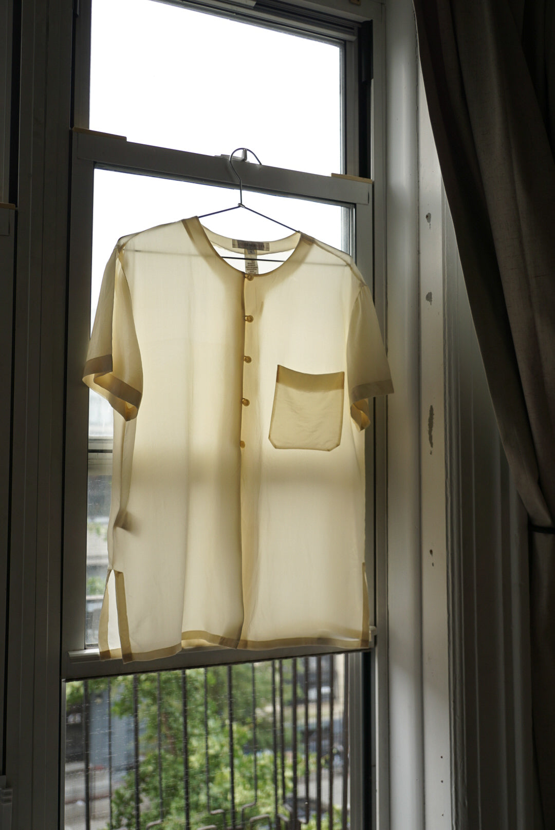 90s Ivory Silk Sheer Button Top