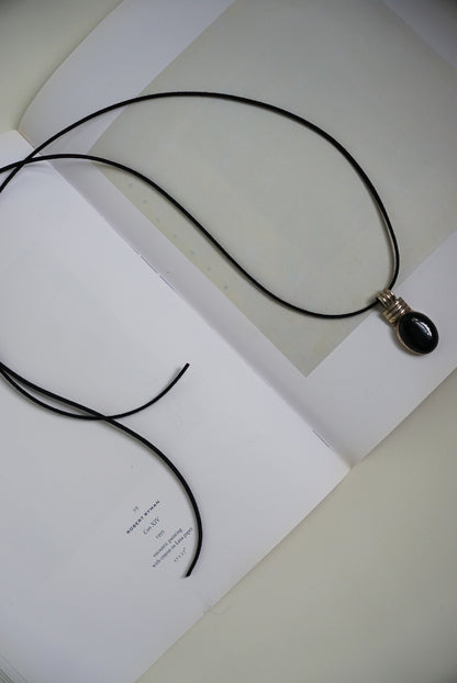 Sterling Oval Onyx Pendant on Black Suede Cord