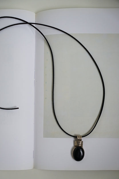 Sterling Oval Onyx Pendant on Black Suede Cord