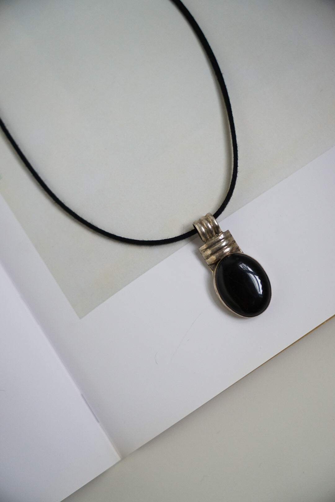 Sterling Oval Onyx Pendant on Black Suede Cord