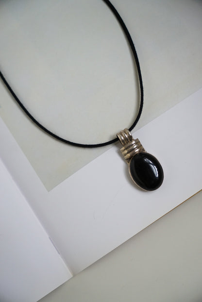 Sterling Oval Onyx Pendant on Black Suede Cord