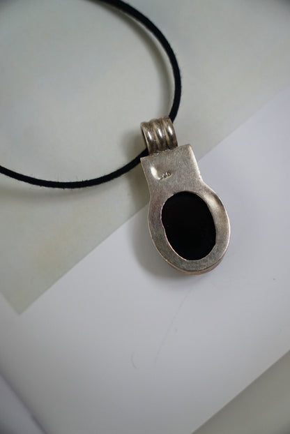 Sterling Oval Onyx Pendant on Black Suede Cord