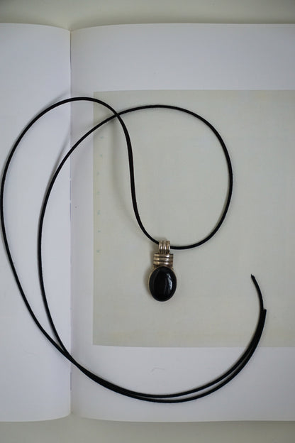 Sterling Oval Onyx Pendant on Black Suede Cord