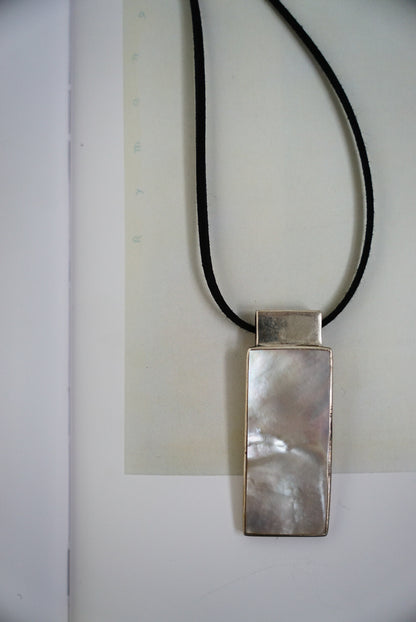 Long Sterling Mother of Pearl Pendant on Black Suede Cord