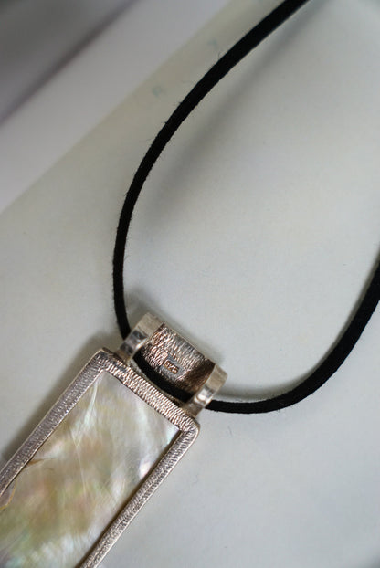 Long Sterling Mother of Pearl Pendant on Black Suede Cord
