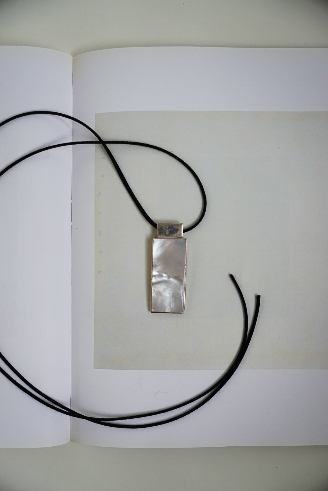 Long Sterling Mother of Pearl Pendant on Black Suede Cord