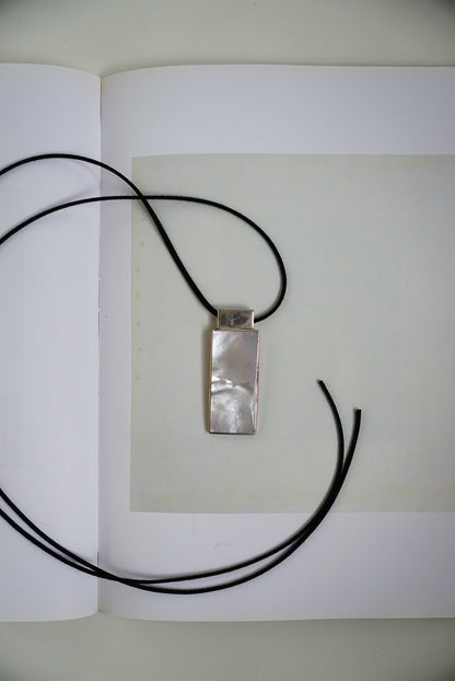 Long Sterling Mother of Pearl Pendant on Black Suede Cord