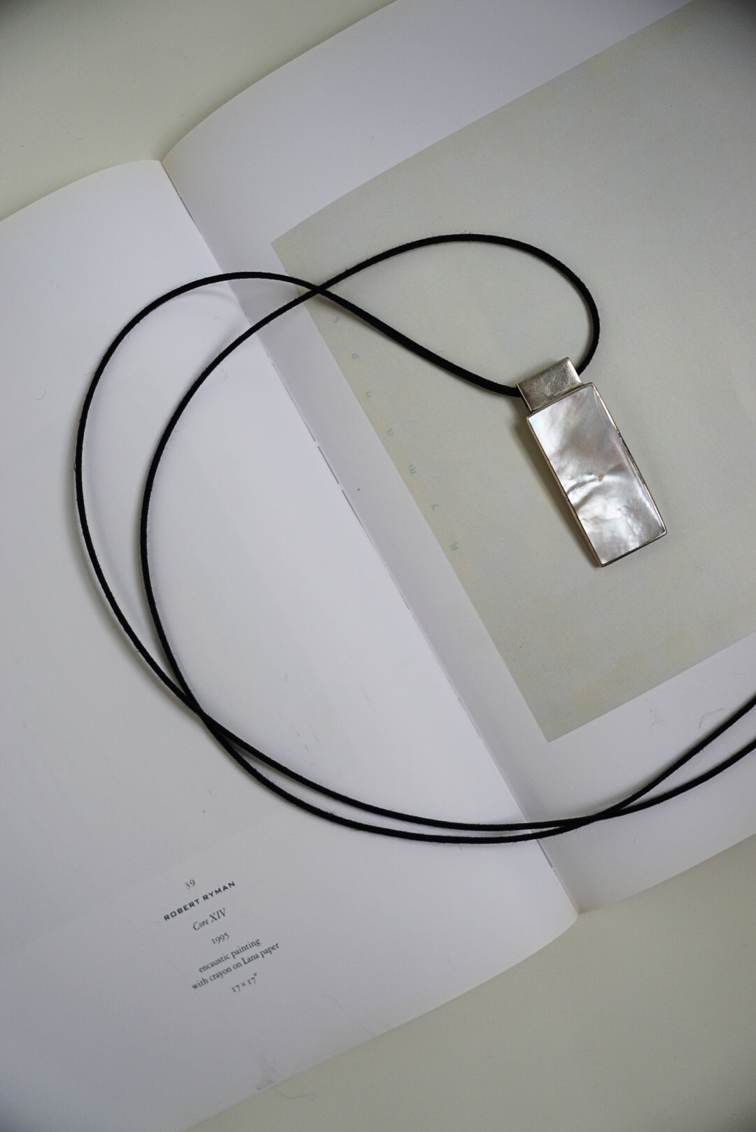 Long Sterling Mother of Pearl Pendant on Black Suede Cord