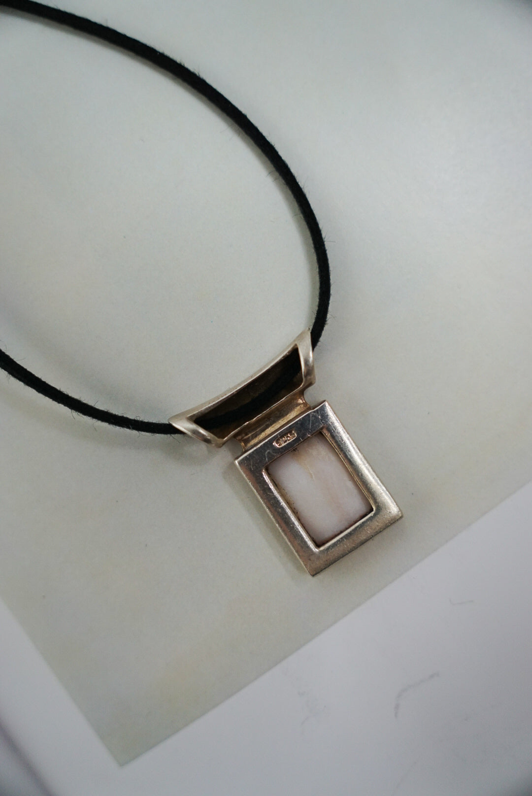 Sterling Mother of Pearl Pendant on Black Suede Cord