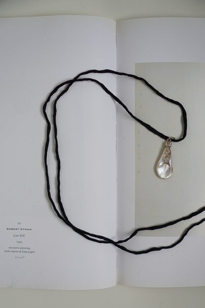 Sterling Baroque Pearl Pendant on Black Silk Cord