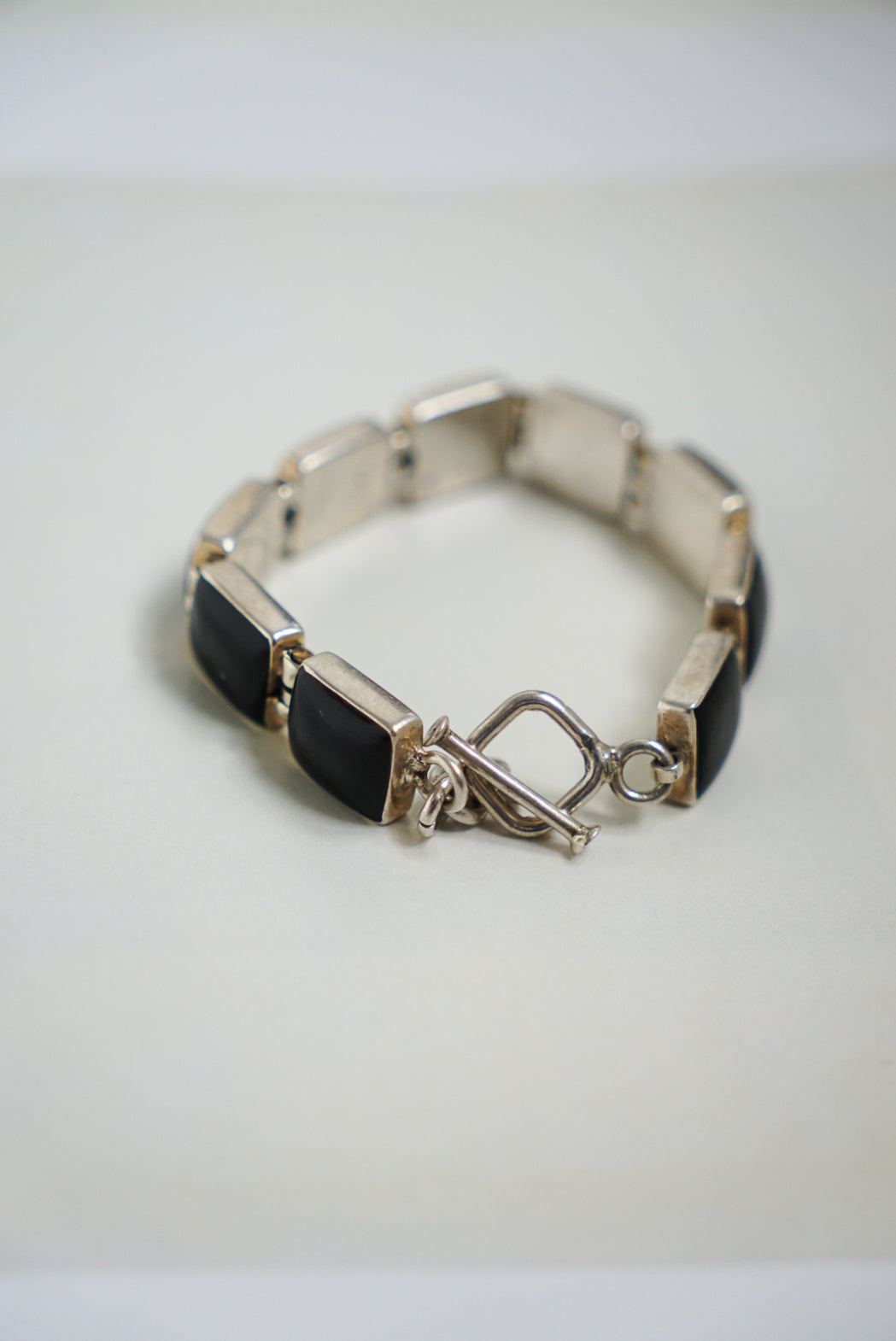 Mexican Sterling Onyx Link Toggle Bracelet