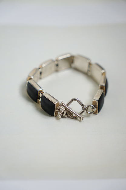Mexican Sterling Onyx Link Toggle Bracelet