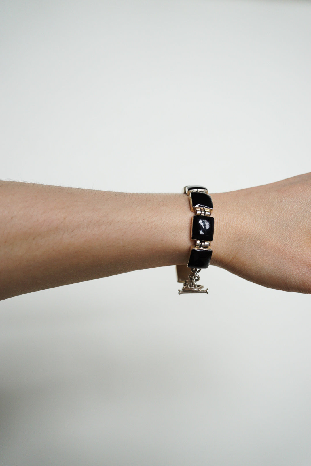 Mexican Sterling Onyx Link Toggle Bracelet