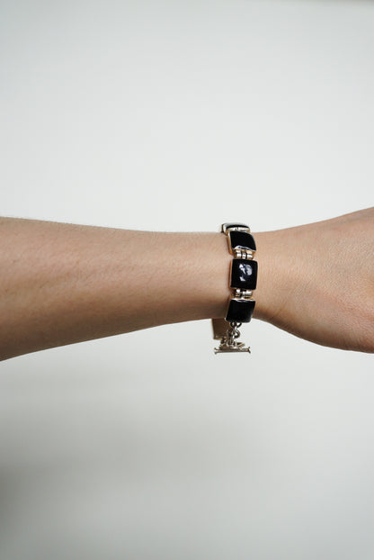 Mexican Sterling Onyx Link Toggle Bracelet